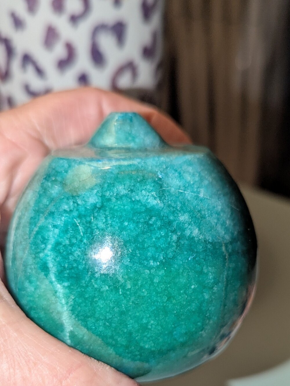 Possible Amazonite or Chrysocola? metal finial base?